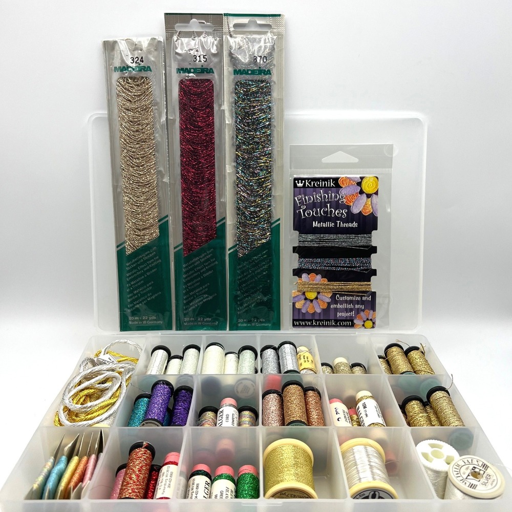 Metallic Embroidery Thread Lot Kreinik Madeira Glissen Gloss DMC 70+ Pieces